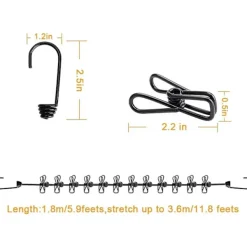 Tvättillbehör-2 Bärbara Klädstreckor med 12 Klädnypor, Bärbar In- och Utvändig Klädstrecka, Elastisk och Vindtålig Klädstrecka (Svart, Blå)