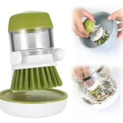 Rengöringsmedel-10 cm Diskborste med Diskmedelspump, Rengöringsborste med Hållare och Återfyllningsbar Diskmedel för