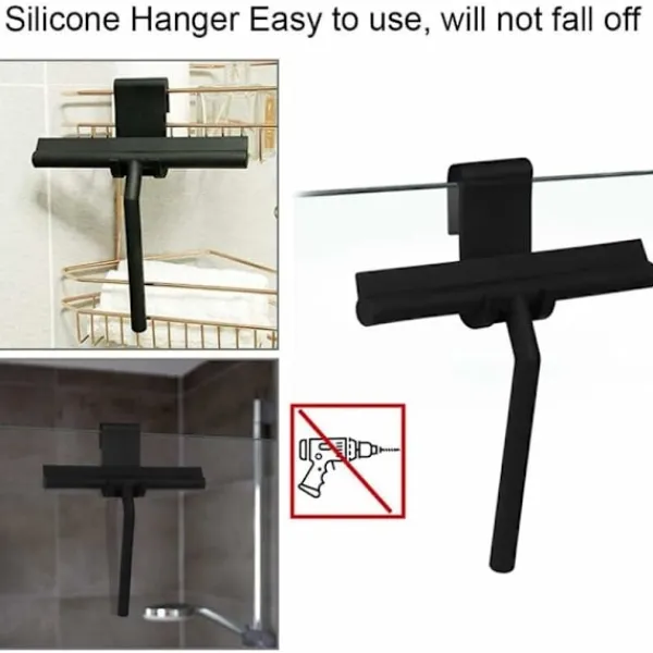 Fönsterrengöring-27 cm Silikon Duschskrapa - För Glasduschdörrar och Väggar - Med Hängkrok - Svart