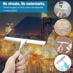 Fönsterrengöring-10” Duschrakel — Rakel för duschglasdörr, för glasdörrar, badrum, fönster och bilglas, duschrakel i rostfritt stål för duschdörrar med sugkoppskrok