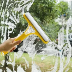 Fönsterrengöring-3 i 1 fönsterglas rengöringsborste spray glasrengörare badrumsskrapa dubbelsidig svampborste hushållstillbehör (blå)