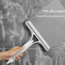 Fönsterrengöring-3 i 1 fönsterglas rengöringsborste spray glasrengörare badrumsskrapa dubbelsidig svampborste hushållstillbehör (blå)