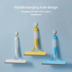 Fönsterrengöring-3 i 1 fönsterglas rengöringsborste spray glasrengörare badrumsskrapa dubbelsidig svampborste hushållstillbehör (blå)