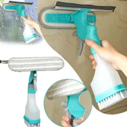 LBSS Fönsterrengöring-4 i 1 fönsterputssats med dubbelsidig svampskur/skrapa/spray/borste för badrumsglas