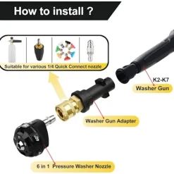 OCEAN Högtryckstvättar-6 i 1 Högtrycks Roterande Turbo Munstycksadapter Multifunktionell Vattenpelare Skumpistol & Högtryckstvätt Pistol Adapter - Snabbkoppling Mässingsplugg | Fyndiq