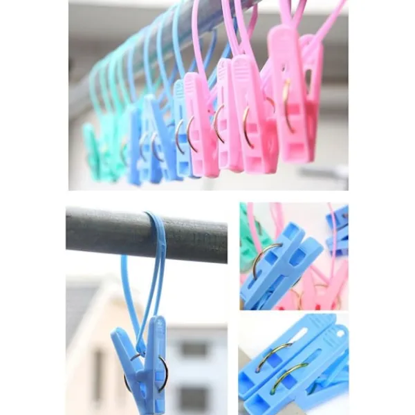 Tvättillbehör-24 Klädnypshållare, Flerfärgad Rephängande Klädstreck Vindtät Hängare Strumpa Klädtorkning Ställ Plast Klädnypor Klämmor Hängare
