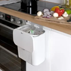 Soptunnor-9 liters hängande soptunna med lock, väggmonterad soptunna kök kompostbehållare, plast soptunna papperskorg för skåp, skåpdörr,