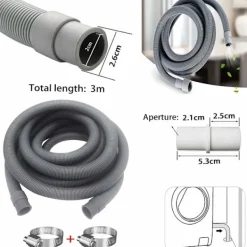 Tvättillbehör-3 m Avloppsslang för Tvättmaskin, Tvättmaskinslang, Slangförlängning, Universell Avloppsslangförlängningssats för Tvättmaskin och Diskmaskin -