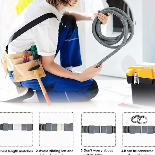 Tvättillbehör-3 m Avloppsslang för Tvättmaskin, Tvättmaskinslang, Slangförlängning, Universell Avloppsslangförlängningssats för Tvättmaskin och Diskmaskin -