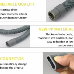 Tvättillbehör-3 m Avloppsslang för Tvättmaskin, Tvättmaskinslang, Slangförlängning, Universell Avloppsslangförlängningssats för Tvättmaskin och Diskmaskin -