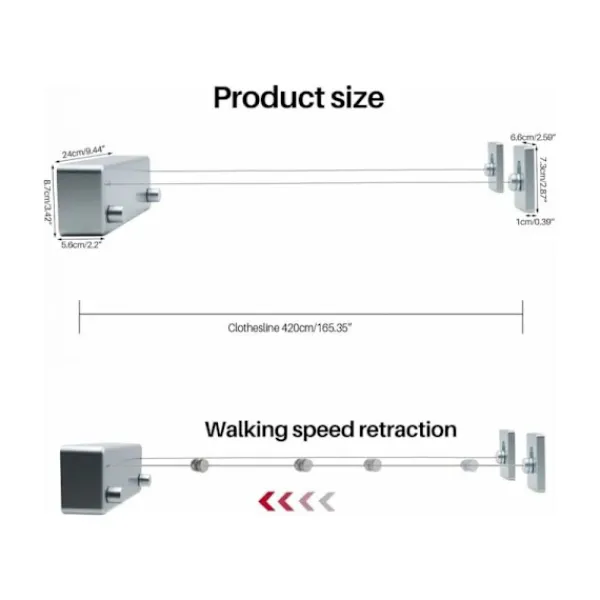 Tvättillbehör-4,2 m Utdragbar tvättlina Inomhus och utomhus Portabel Vägg Badrum