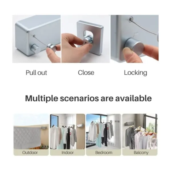 Tvättillbehör-4,2 m Utdragbar tvättlina Inomhus och utomhus Portabel Vägg Badrum