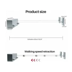 Tvättillbehör-4,2 m Utdragbar tvättlina Inomhus och utomhus Portabel Vägg Badrum