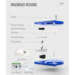 Fönsterrengöring-3-8 mm dubbelsidig magnetisk fönsterputsare samt sidoglas torkarblad verktyg ytrengöringsborste med handtag ergonomisk design för tjocklek