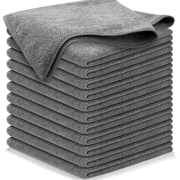 Svampar & Dukar-12 Mörkgråa Mikrofiberdukar för Rengöring Utan Ränder - 30 x 30 cm
