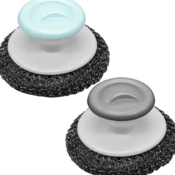 Svampar & Dukar-2 rostfria stålullssvampar med handtag, rengöringsborste för diskning