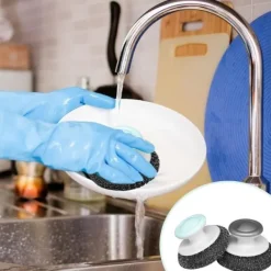 Svampar & Dukar-2 rostfria stålullssvampar med handtag, rengöringsborste för diskning