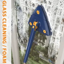 Städmoppar-360° Rotationsbar Justerbar Rengöringsmopp Vått & Torrt Dubbel Användning Triangel Händerfri Tvätthållare För Rengöring Av Golv Vägg