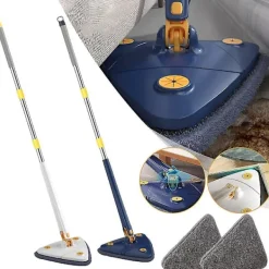 Städmoppar-360° Rotationsbar Justerbar Rengöringsmopp Vått & Torrt Dubbel Användning Triangel Händerfri Tvätthållare För Rengöring Av Golv Vägg