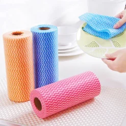 Svampar & Dukar-1 rulle engångs disktrasor, praktiska våtservetter återanvändbara köksrengöringsdukar (röd)