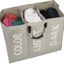 Tvättillbehör-3 sektioner tvättkorg hopfällbar väska hopfällbar tygkorg bärbar förvaringsbehållare