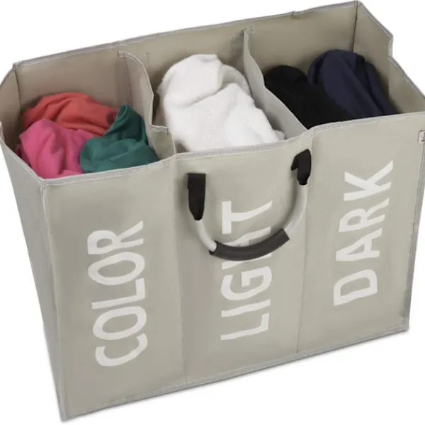 Tvättillbehör-3 sektioner tvättkorg hopfällbar väska hopfällbar tygkorg bärbar förvaringsbehållare