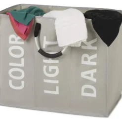 Tvättillbehör-3 sektioner tvättkorg hopfällbar väska hopfällbar tygkorg bärbar förvaringsbehållare