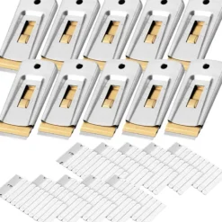 AcserGery Fönsterrengöring-2025 Senaste Modell Bates - Skrapa med metallrakblad, 10-pack, 100 extra blad, kraftig rengöringsskrapa i rostfritt stål