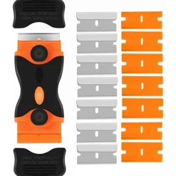 AcserGery Fönsterrengöring-2025 Senaste Modell Rakbladsskrapa, Dubbelsidig Skrapkniv med 20 st Blad, Multifunktionell Rengöringsskrapa för Fönsterlister