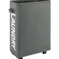 Tvättillbehör-22" Smal Rullande Tvättkorg med Handtag och Hjul, Hopfällbar Tvättkorg, Vikbar Tvättsorterare och Organisatör, Stor Förvaringskorg (Grå)