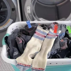 Tvättillbehör-60 Sockklämmor för Tvättmaskin och Torktumlare, Sockklämmor med Krokar, Sockhållare Tvättmaskin, Dir