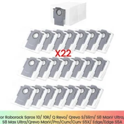 Dammsugare & Tillbehör-22 st dammsugarpåsar för Roborock Saros 10/10R, Q Revo, Qrevo S/Slim Gray White