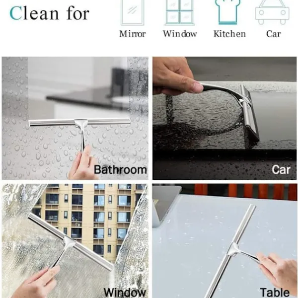 Fönsterrengöring-1 st duschskrapa fönsterskrapa hushållsvattenskrapa rostfritt stål 25,4 x 16,5 cm rengöringsskrapa för badrumsfönster