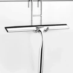 Fönsterrengöring-1 st Duschskrapa i rostfritt stål, Duschskrapa 25 cm med krok Ingen borrning och 1 silikonersättningsskrapa, Skrapa för badrum, spegel, glas C