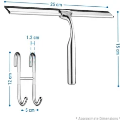 Fönsterrengöring-1 st Duschskrapa i rostfritt stål, Duschskrapa 25 cm med krok Ingen borrning och 1 silikonersättningsskrapa, Skrapa för badrum, spegel, glas C
