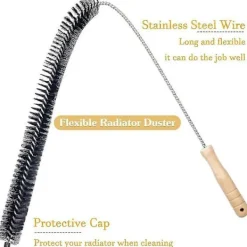 Dammsugare & Tillbehör-2 st Elementborstar Flexibel Radiator Dammtråg med Trähandtag (73cm)