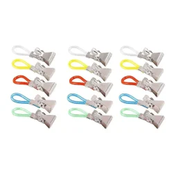 Tvättillbehör-15 st Klädnypor Hushåll Metall Färgglada Handduksklämmor på Krokar Öglor Handdukshängare Hängande Klädnypor Kök (5 Färger)