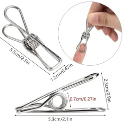 Tvättillbehör-60 st Klädnypor i Rostfritt Stål, Tvättklämmor, Klädstrecksnypor, Metallklämmor, Vindtäta Hängare, Silver, Stark Elasticitet