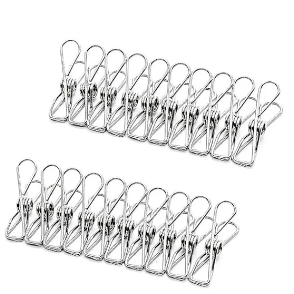Tvättillbehör-60 st klädnypor i rostfritt stål, klädnypor, tvättlina, metallklämma, vindtät hängarklämma, silver, stark elasticitet -z