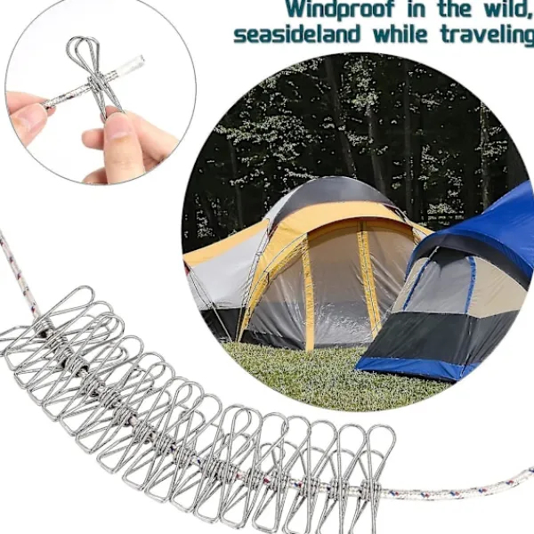 Tvättillbehör-60 st klädnypor i rostfritt stål, klädnypor, tvättlina, metallklämma, vindtät hängarklämma, silver, stark elasticitet -z