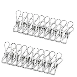 Tvättillbehör-60 st Klädnypor i Rostfritt Stål, Tvättklämmor, Klädstreck, Metallklämma, Vindtät Galgeklämma, Silver, Stark Elasticitet
