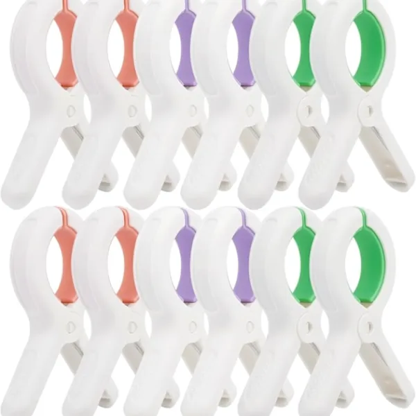 Tvättillbehör-12 st Kraftiga Tvättklämmor Klädnypor Stolklämmor Handdukshållare Vindtäta Klädnypor för Solstol 3 Färger