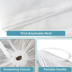 Tvättillbehör-2 st Nät Tvättsäckar med Dragsko, 60x90cm Extra Stor Kraftig Tvättväska för Fintvätt, Maskintvättbar Förvaringsväska (Vit)
