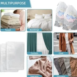 Tvättillbehör-2 st Nät Tvättsäckar med Dragsko, 60x90cm Extra Stor Kraftig Tvättväska för Fintvätt, Maskintvättbar Förvaringsväska (Vit)