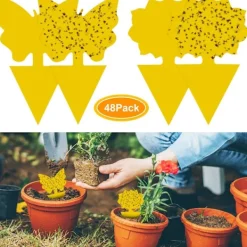 Skadedjur & Insekter-48 st Plug-in Flugfångstplattor Gula Klistermärken Växtskydd Mot Bladlöss, Bladflugor och Skadedjur, Perfekt för Plan