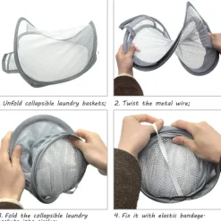 Tvättillbehör-2 st Pop Up Tvättkorg Fällbar Tvättpåse Hängande Leksaksförvaring Organizer med Handtag