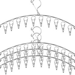 Tvättillbehör-4 st Rostfritt Stål Torkställning med Klämmor, Tvättlina Hängställning Vindtät Torkställning med 10 Klämmor för Underkläder