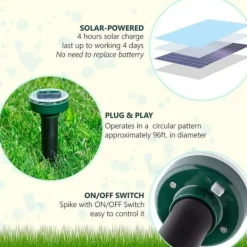 Skadedjur & Insekter-4 st Solcellsdrivna Mullvadsskrämmare, Ultraljudsskrämmare