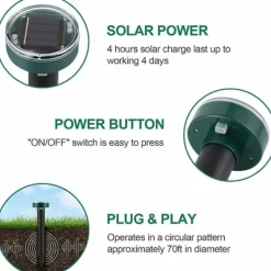 Skadedjur & Insekter-4 st Solcellsdrivna Mullvadsskrämmare, Ultraljudsskrämmare