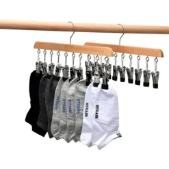 Tvättillbehör-2 st strumptorkar, klädställning i trä, vindtät klädställning med 10 klämmor för strumpor, underkläder, hattar, halsdukar, handdukar, innersulor